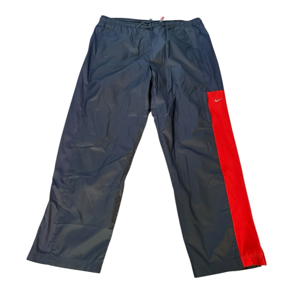 Nike Track Lined Pants Athletic Warm Up Men Sz XL Baggy Red Gray Zip Ankles Y2K - Picture 1 of 16